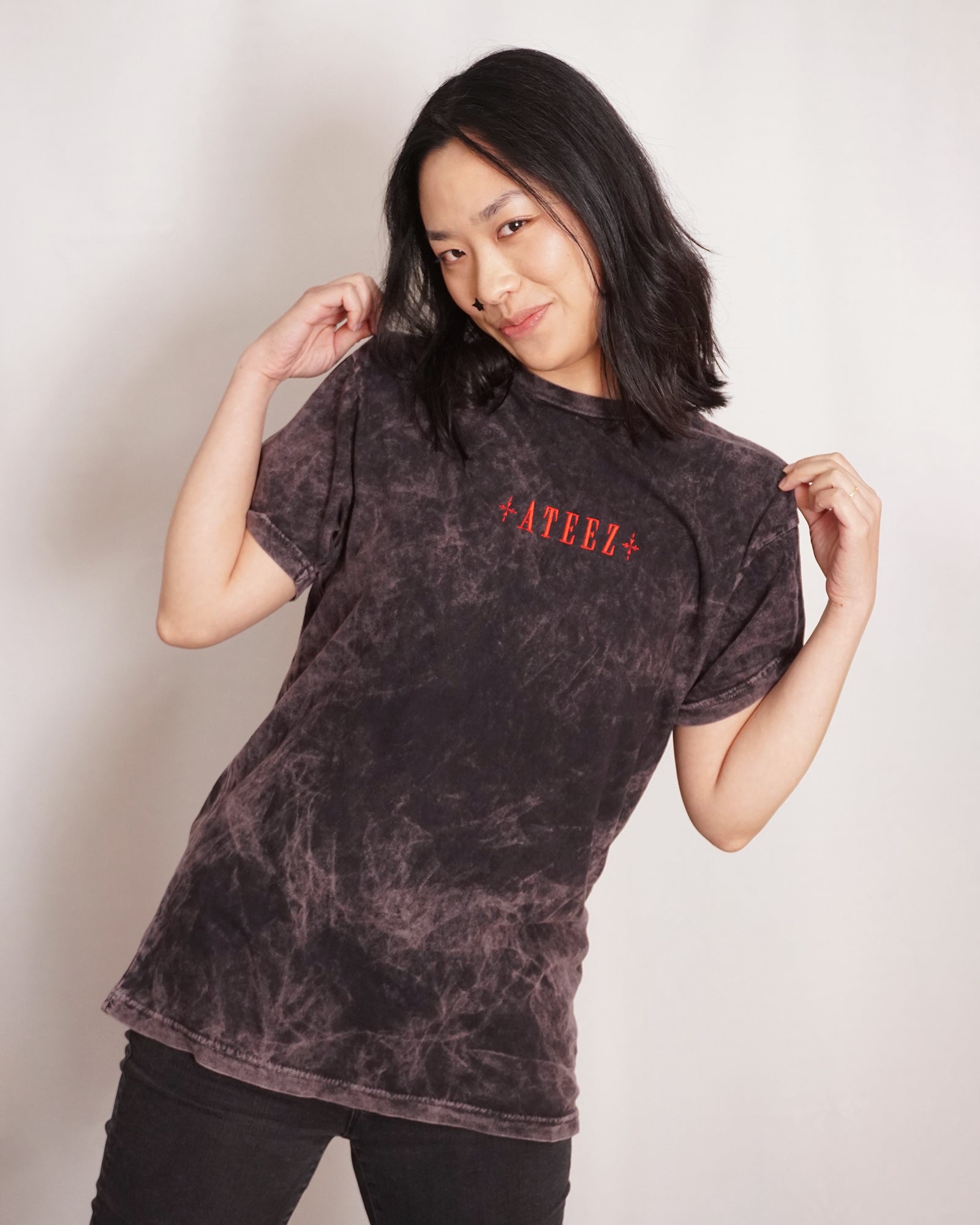 ATEEZ Shirt, Embroidered BAD Golden Hour Tee, ATINY KPop Gift, Vintage Washed Unisex Cotton T-Shirt