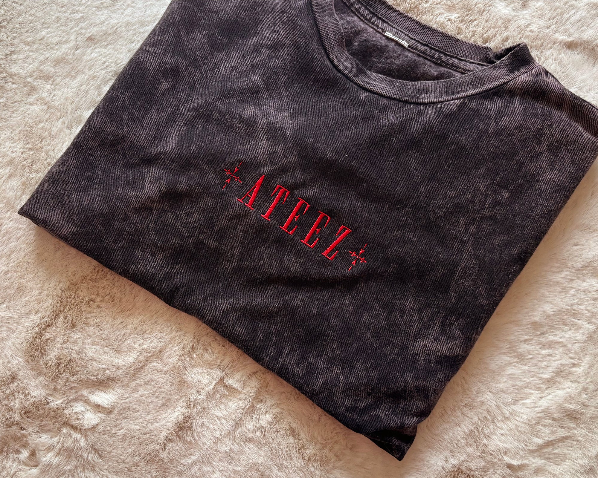 ATEEZ Shirt, Embroidered BAD Golden Hour Tee, ATINY KPop Gift, Vintage Washed Unisex Cotton T-Shirt