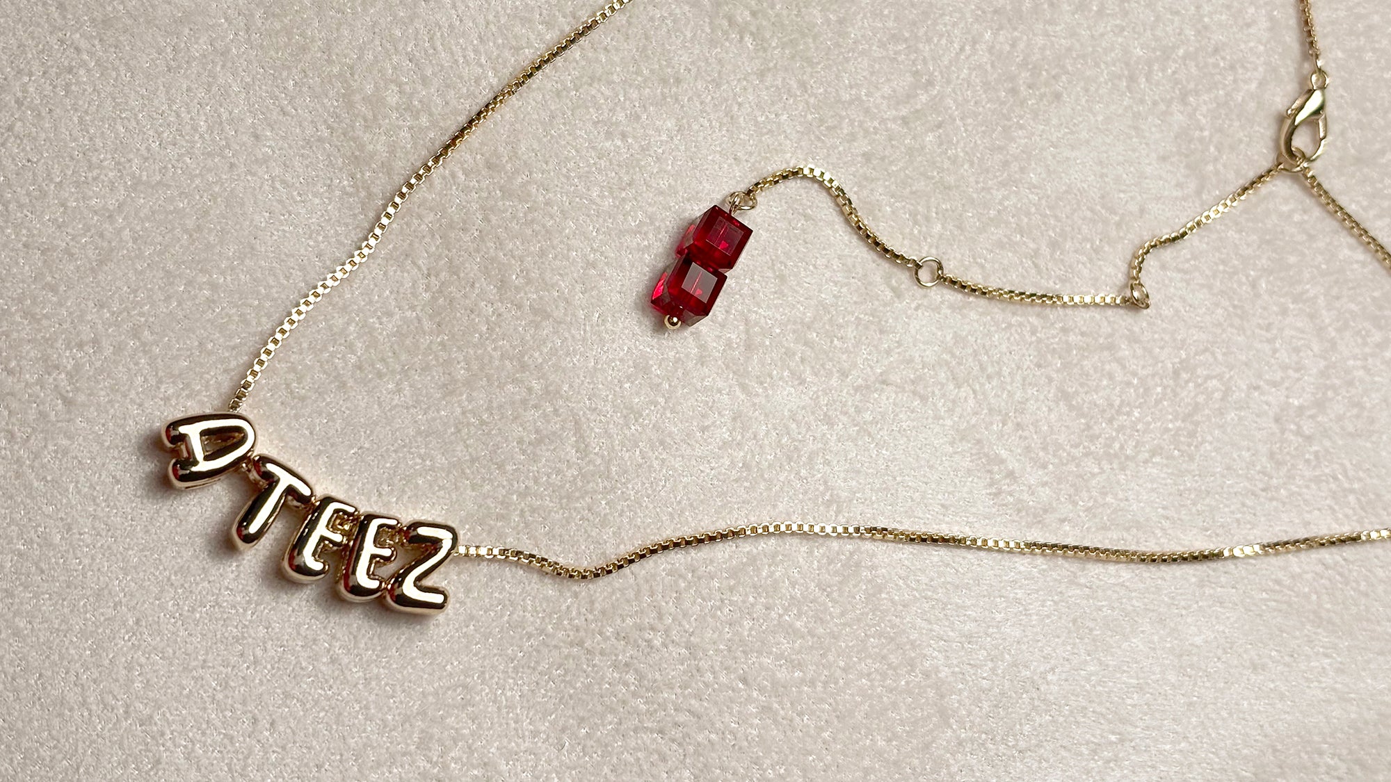 ATZ Bubble Letter Necklace Sopro Red Swarovski Charm, ATINY Kpop Gift