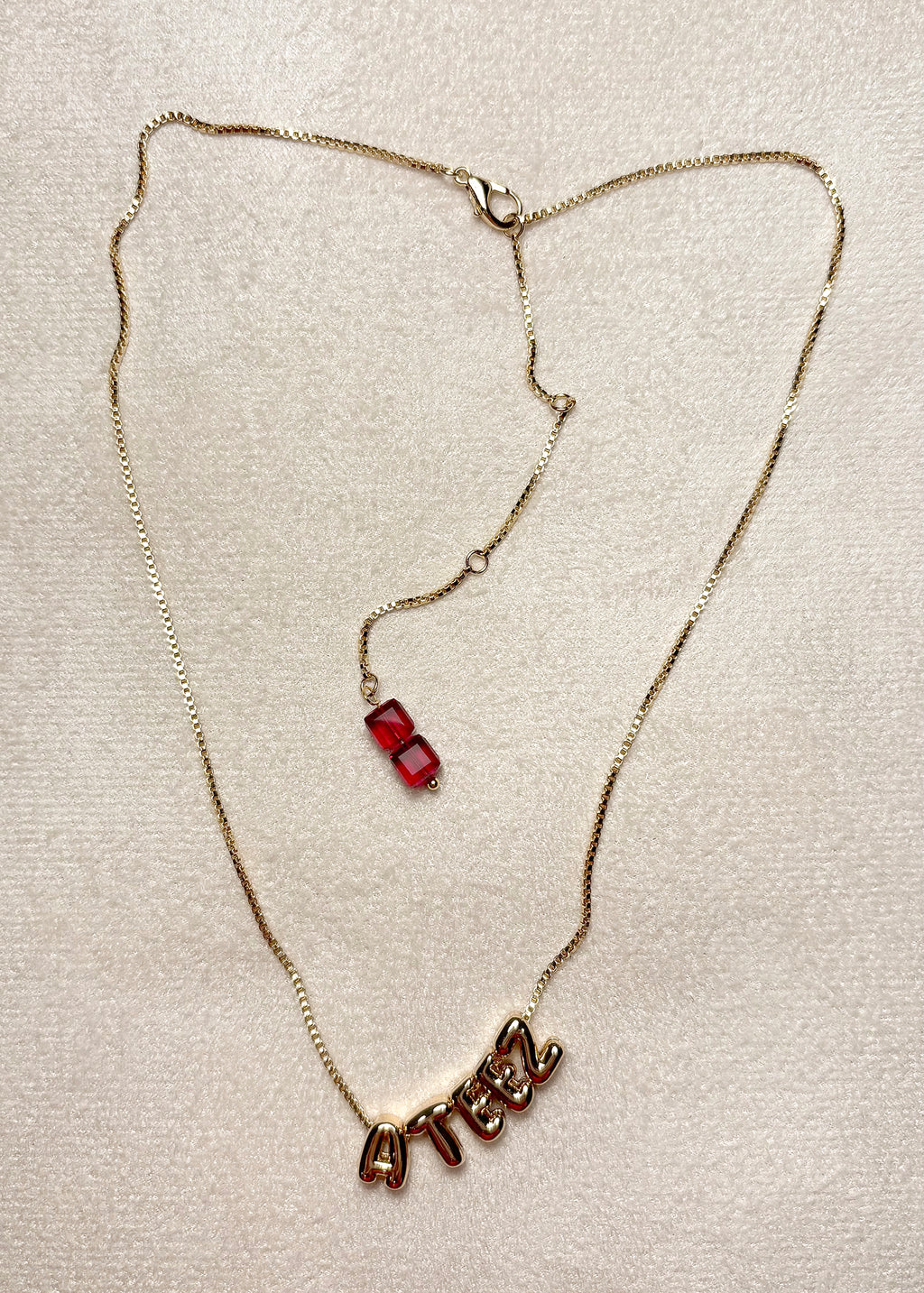 ATZ Bubble Letter Necklace Sopro Red Swarovski Charm, ATINY Kpop Gift
