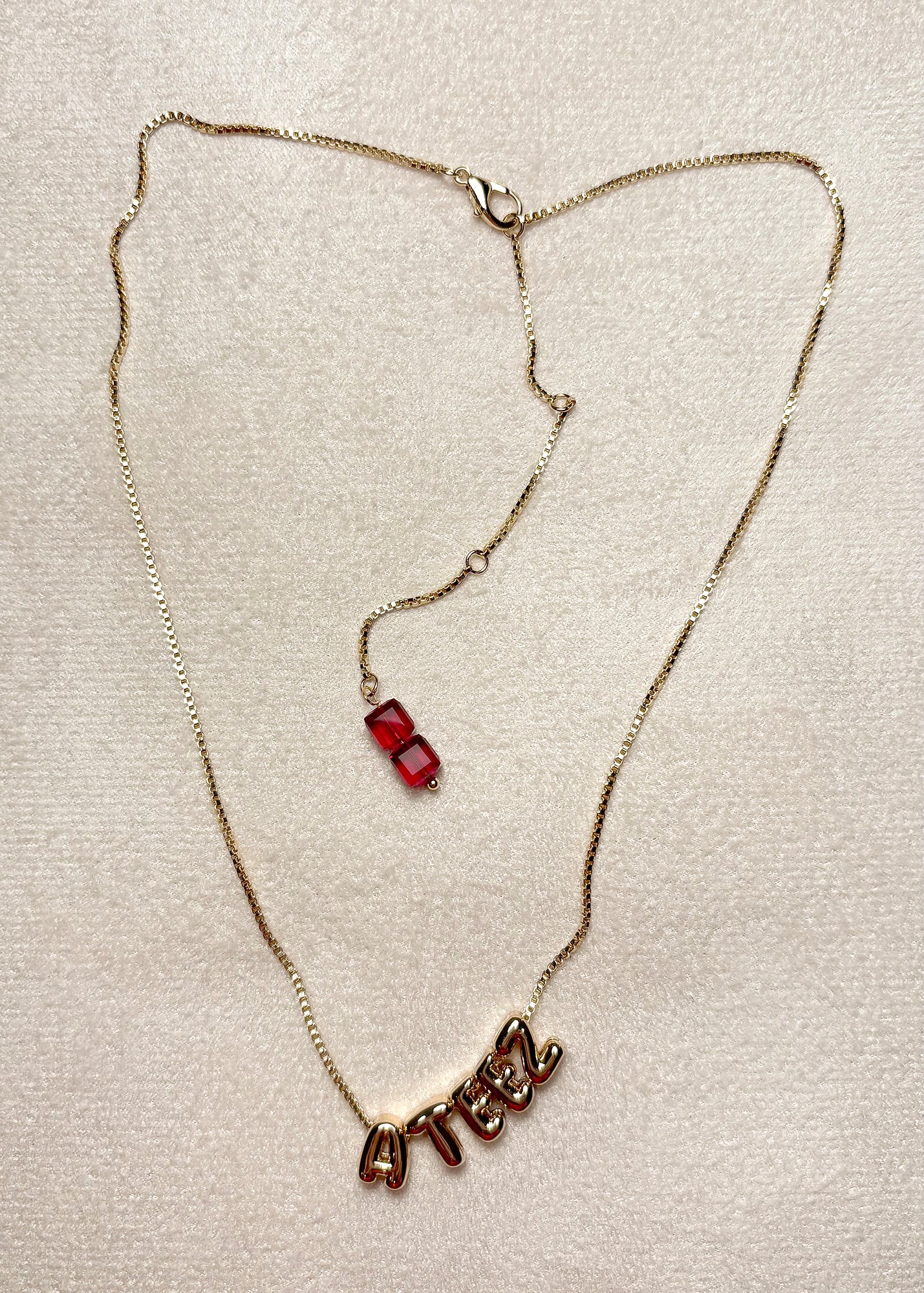 ATZ Bubble Letter Necklace Sopro Red Swarovski Charm, ATINY Kpop Gift