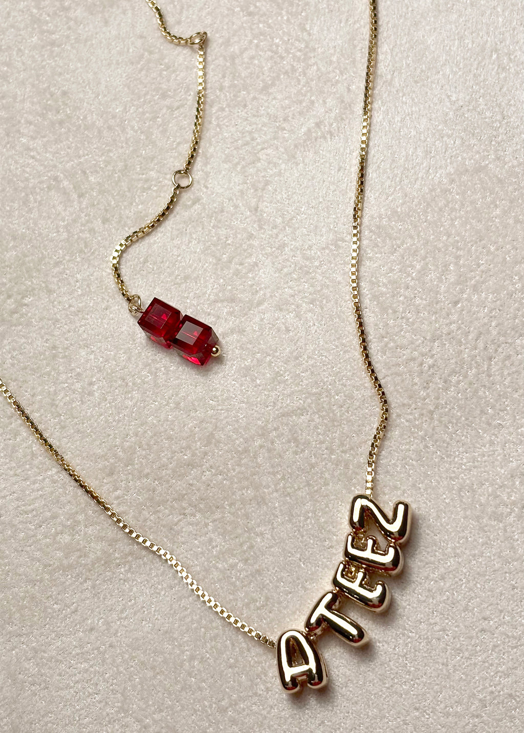 ATZ Bubble Letter Necklace Sopro Red Swarovski Charm, ATINY Kpop Gift