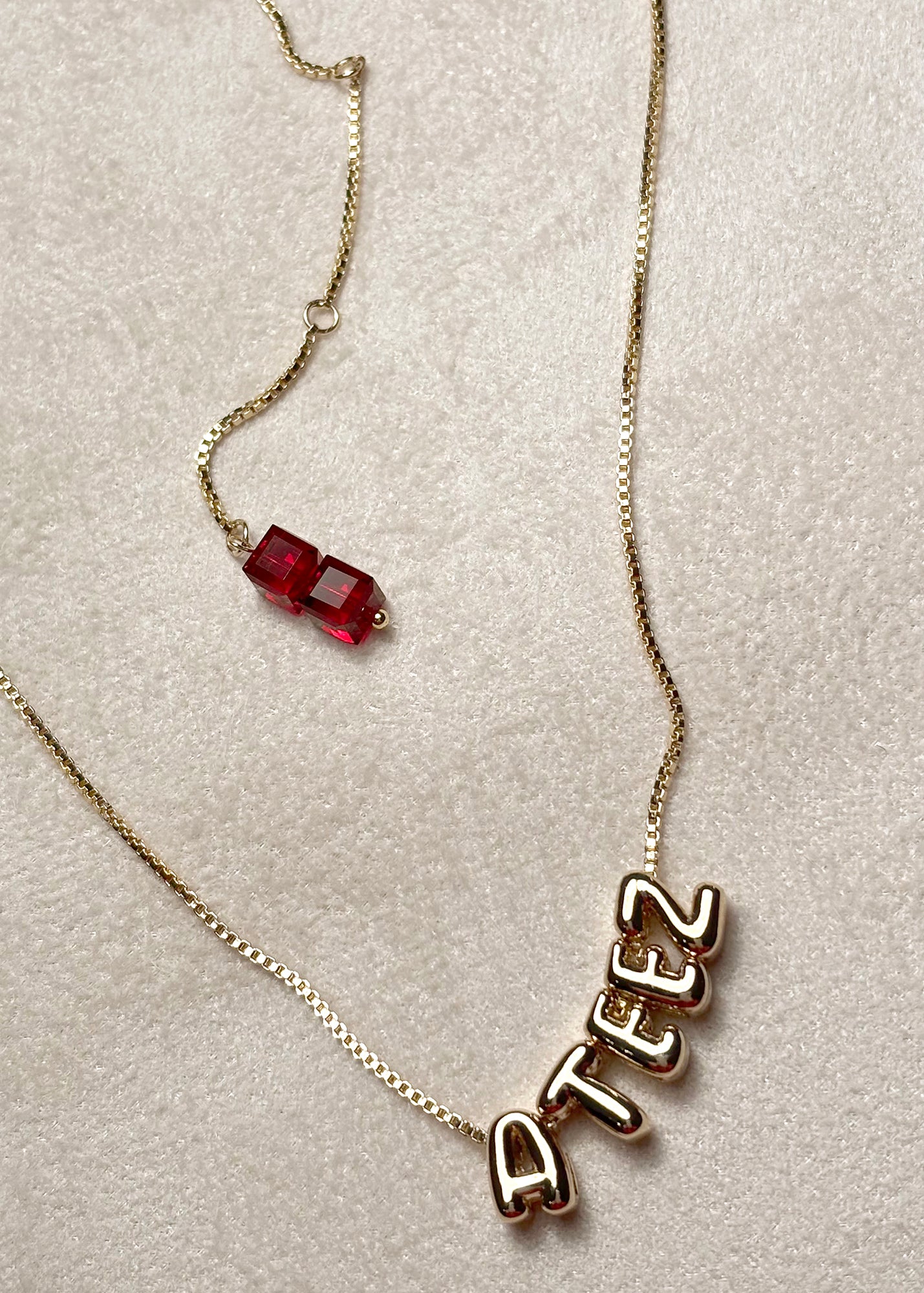 ATZ Bubble Letter Necklace Sopro Red Swarovski Charm, ATINY Kpop Gift