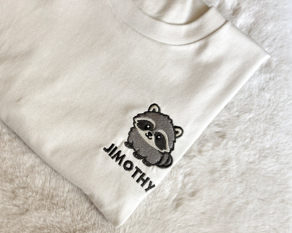Jimothy Raccoon Shirt, Embroidered Seattle Raccoon UNISEX T-Shirt with NAME, Viral Cute Raccoon Gift, Ballard Short Spine Raccoon Tee