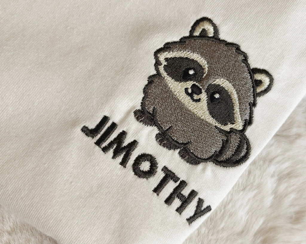 Jimothy Raccoon Shirt, Embroidered Seattle Raccoon UNISEX T-Shirt with NAME, Viral Cute Raccoon Gift, Ballard Short Spine Raccoon Tee