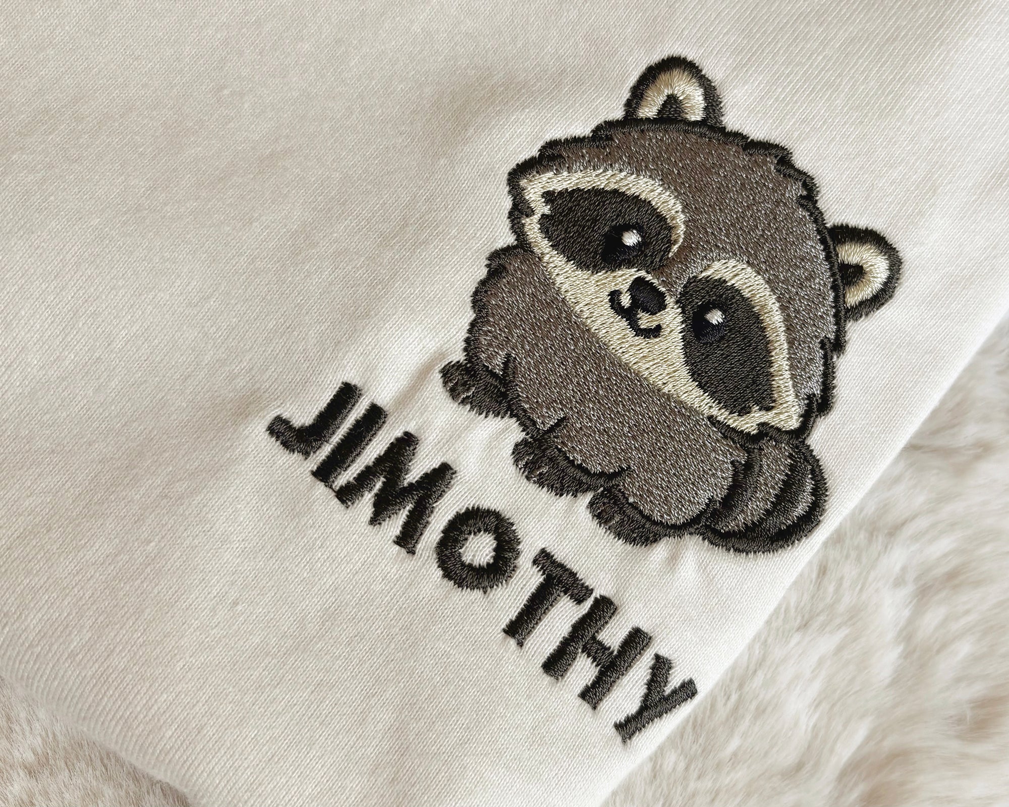 Jimothy Raccoon Shirt, Embroidered Seattle Raccoon UNISEX T-Shirt with NAME, Viral Cute Raccoon Gift, Ballard Short Spine Raccoon Tee