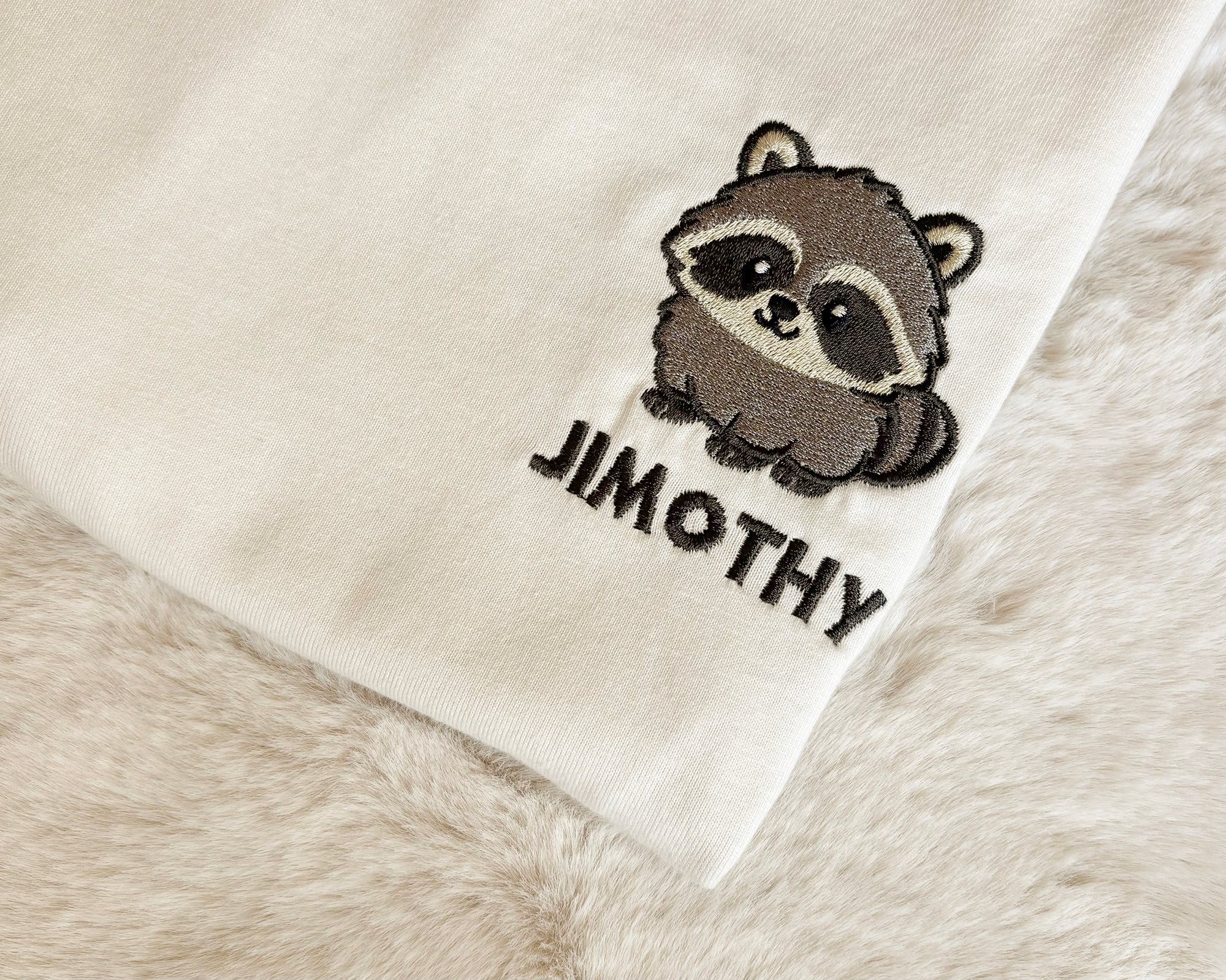 Jimothy Raccoon Shirt, Embroidered Seattle Raccoon UNISEX T-Shirt with NAME, Viral Cute Raccoon Gift, Ballard Short Spine Raccoon Tee