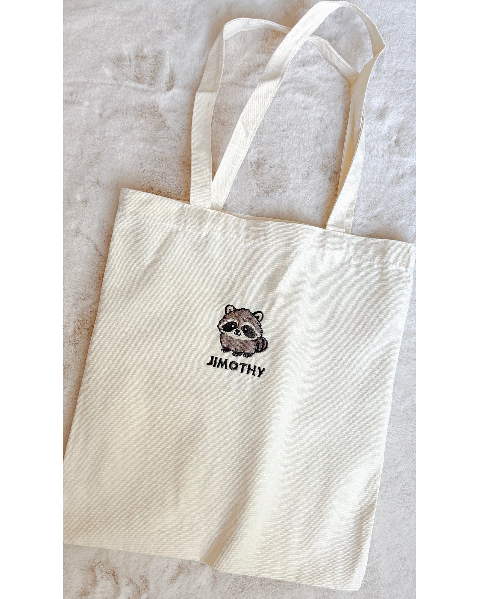 Jimothy Raccoon Canvas Tote Bag, Embroidered Seattle Raccoon Tote Bag, Viral Raccoon Gift, Ballard Short Spine Raccoon Bag