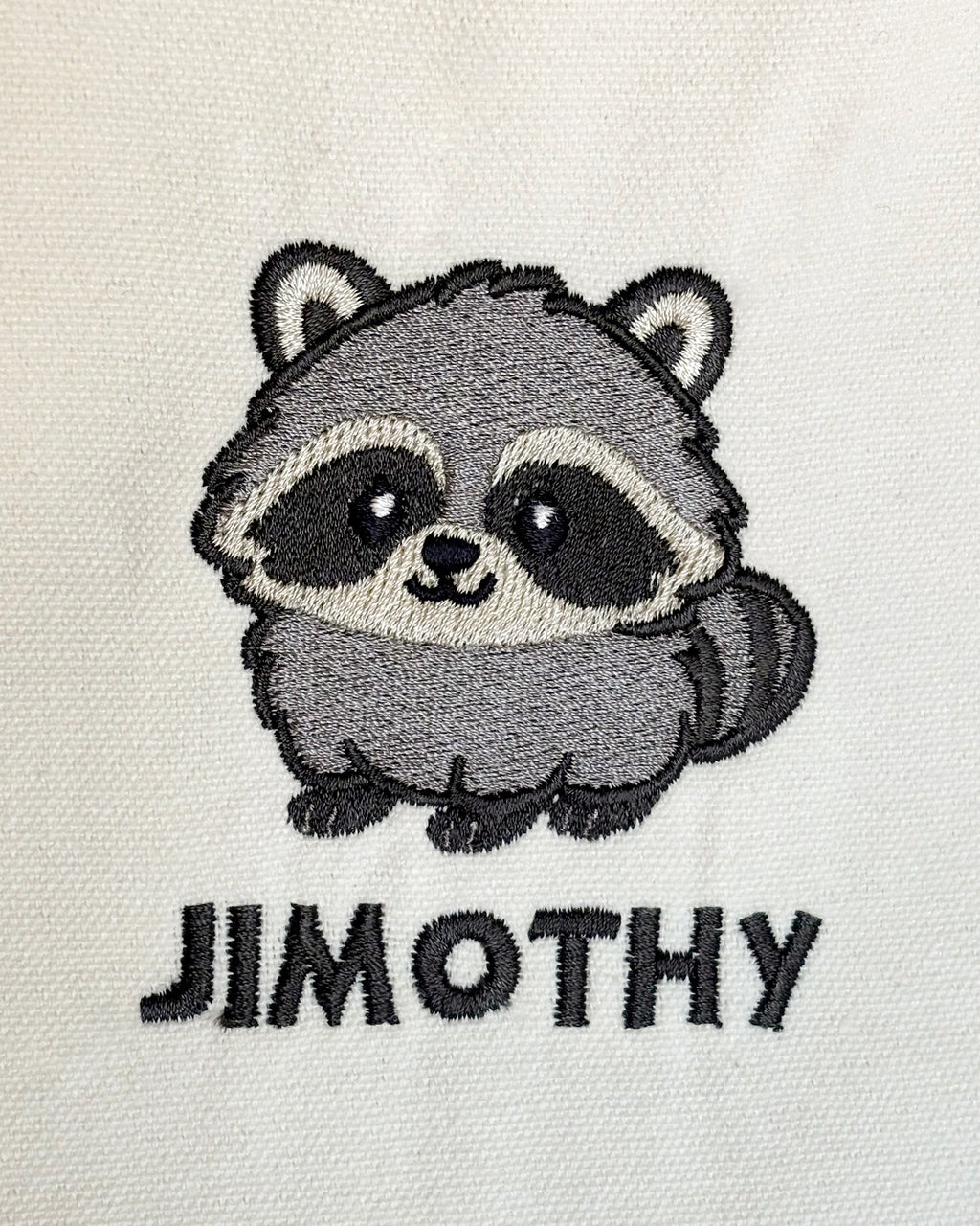 Jimothy Raccoon Canvas Tote Bag, Embroidered Seattle Raccoon Tote Bag, Viral Raccoon Gift, Ballard Short Spine Raccoon Bag