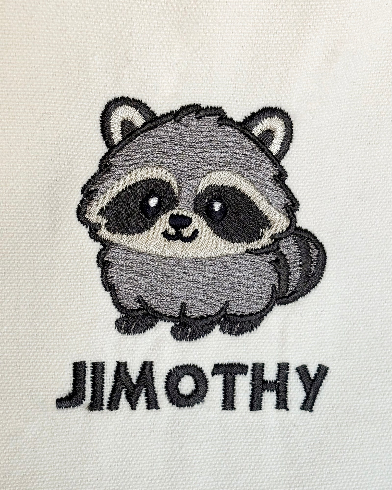 Jimothy Raccoon Canvas Tote Bag, Embroidered Seattle Raccoon Tote Bag, Viral Raccoon Gift, Ballard Short Spine Raccoon Bag