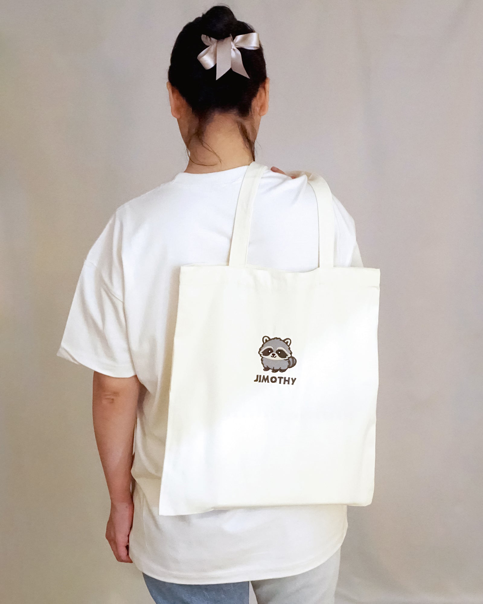 Jimothy Raccoon Canvas Tote Bag, Embroidered Seattle Raccoon Tote Bag, Viral Raccoon Gift, Ballard Short Spine Raccoon Bag