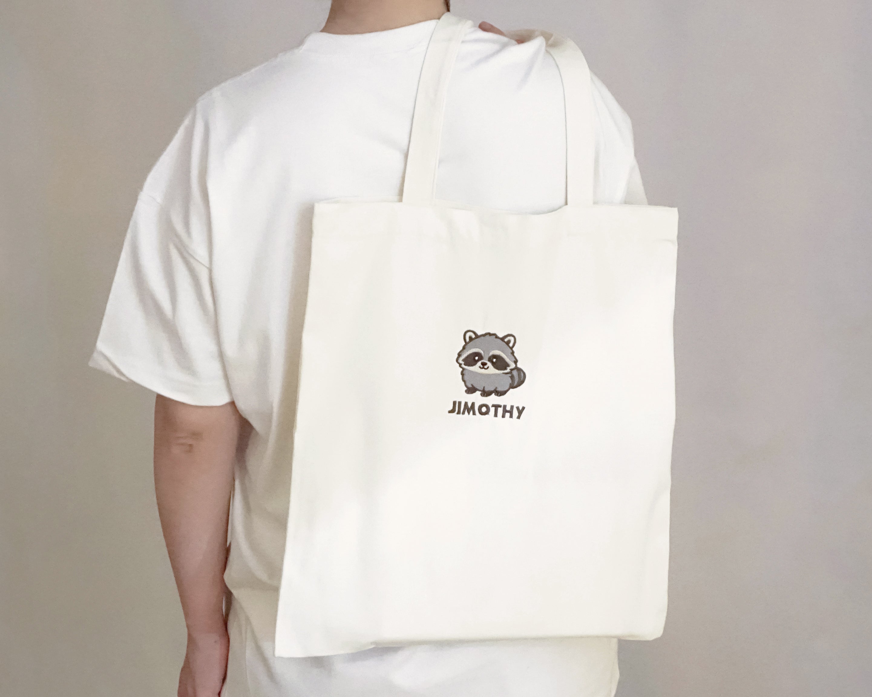 Jimothy Raccoon Canvas Tote Bag, Embroidered Seattle Raccoon Tote Bag, Viral Raccoon Gift, Ballard Short Spine Raccoon Bag