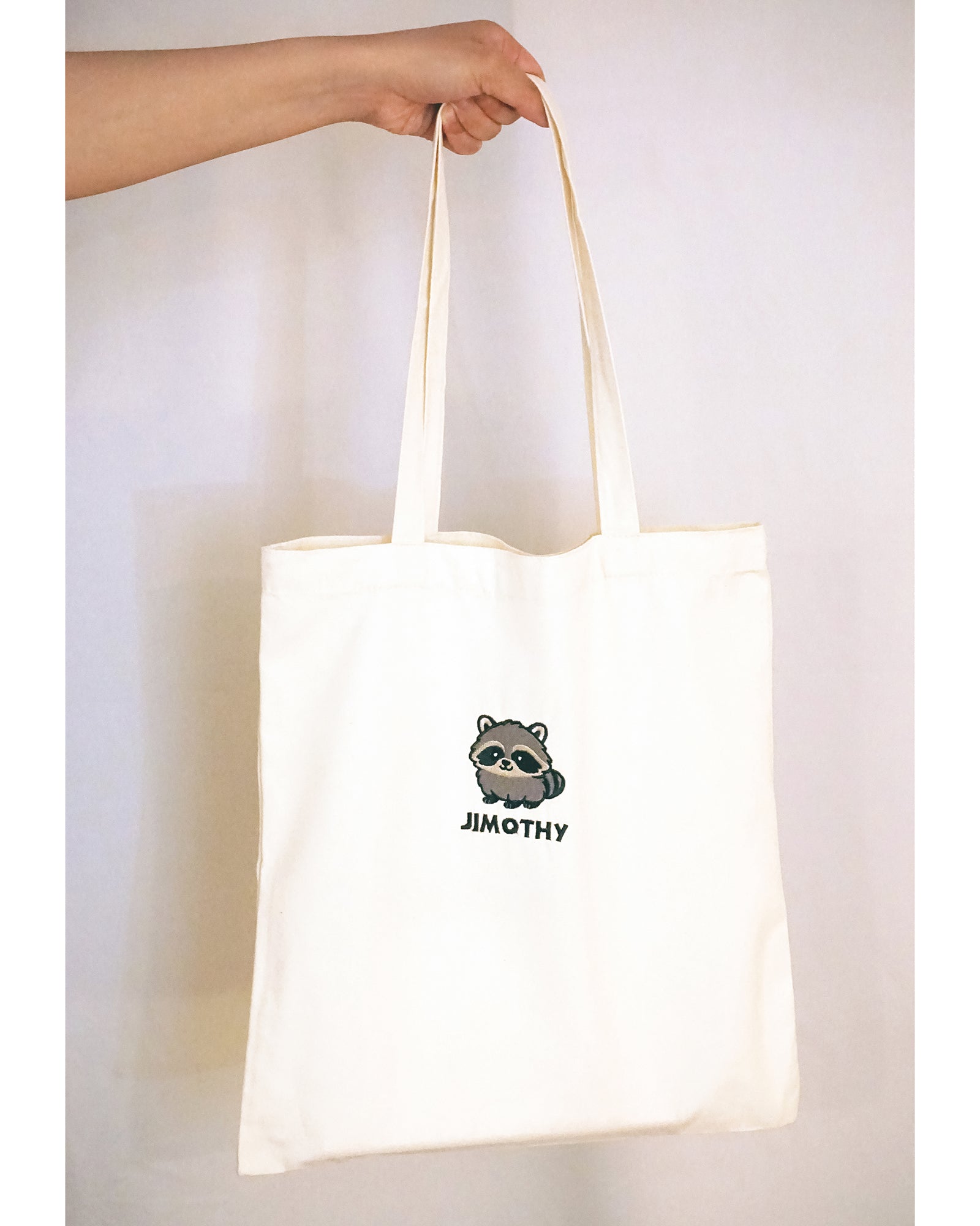 Jimothy Raccoon Canvas Tote Bag, Embroidered Seattle Raccoon Tote Bag, Viral Raccoon Gift, Ballard Short Spine Raccoon Bag