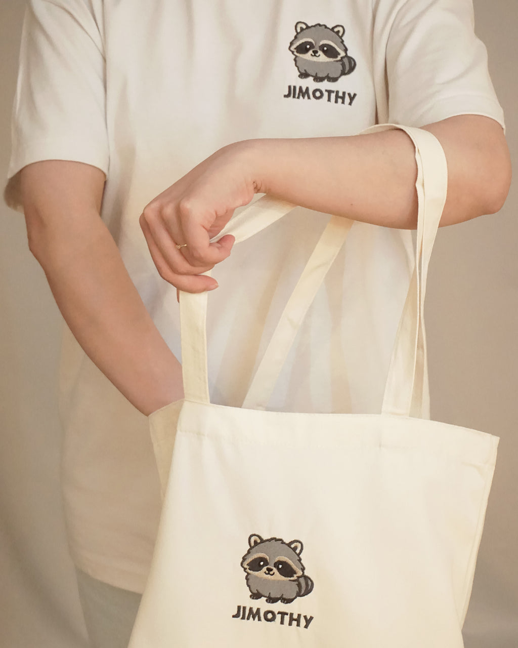 Jimothy Raccoon Canvas Tote Bag, Embroidered Seattle Raccoon Tote Bag, Viral Raccoon Gift, Ballard Short Spine Raccoon Bag