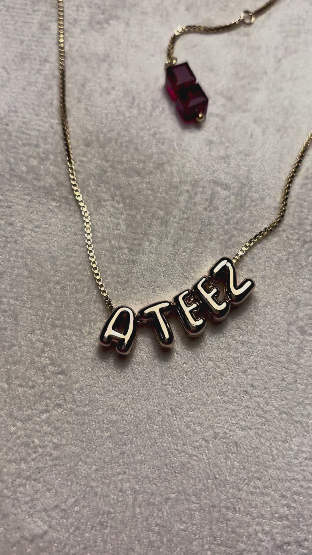 ATZ Bubble Letter Necklace Sopro Red Swarovski Charm, ATINY Kpop Gift