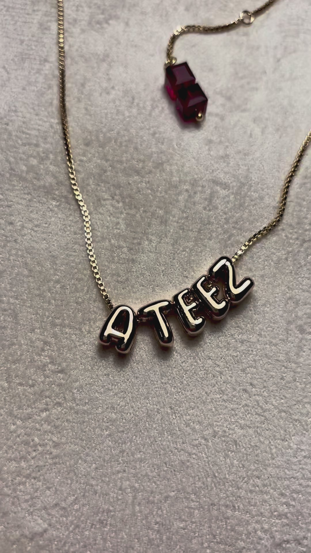 ATZ Bubble Letter Necklace Sopro Red Swarovski Charm, ATINY Kpop Gift